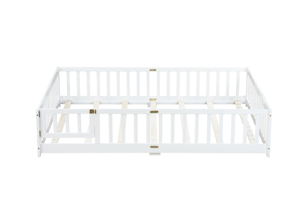 Queen Size Floor Bed with Safety Guardrails and Door
