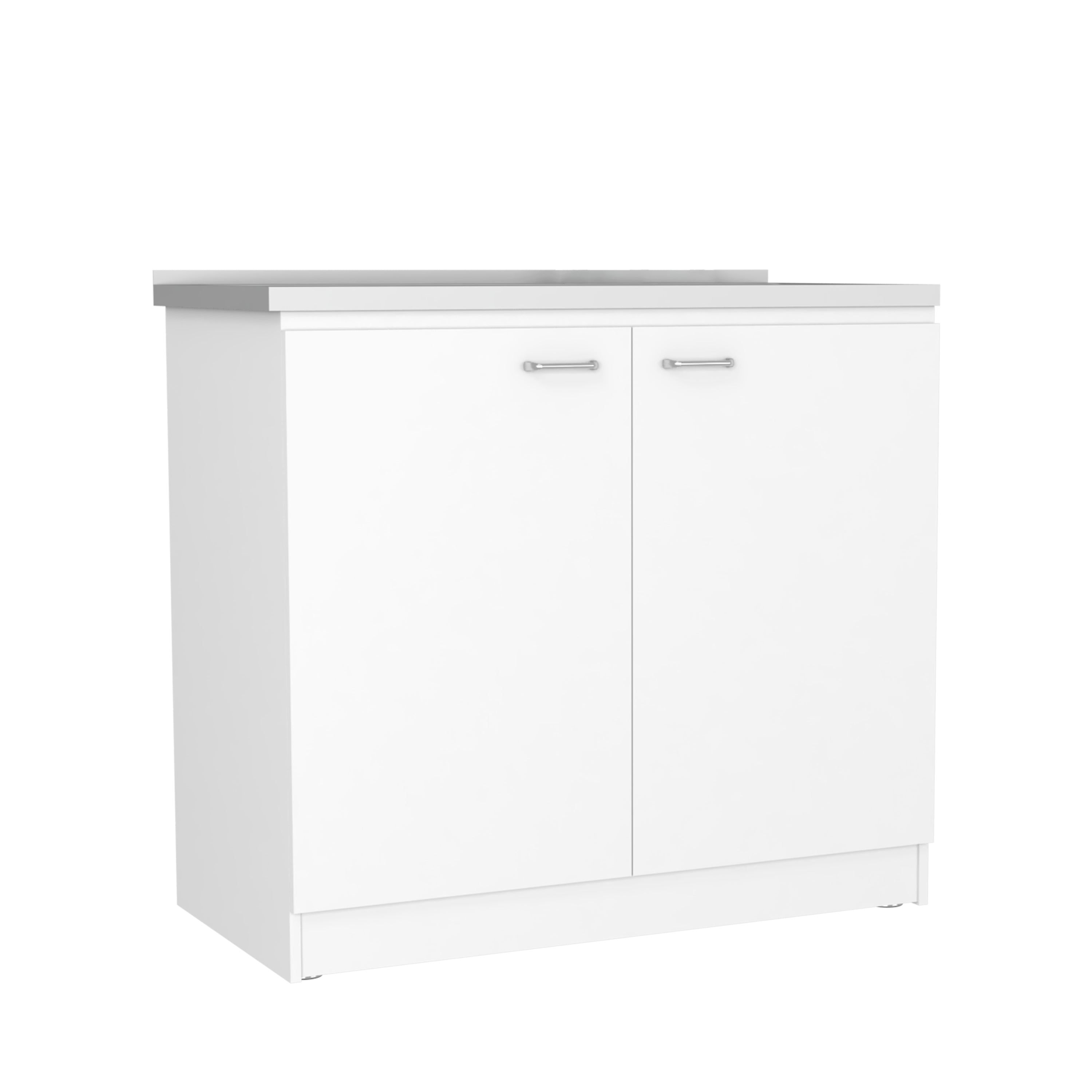 White Double Door Utility Sink Cabinet with Shelf