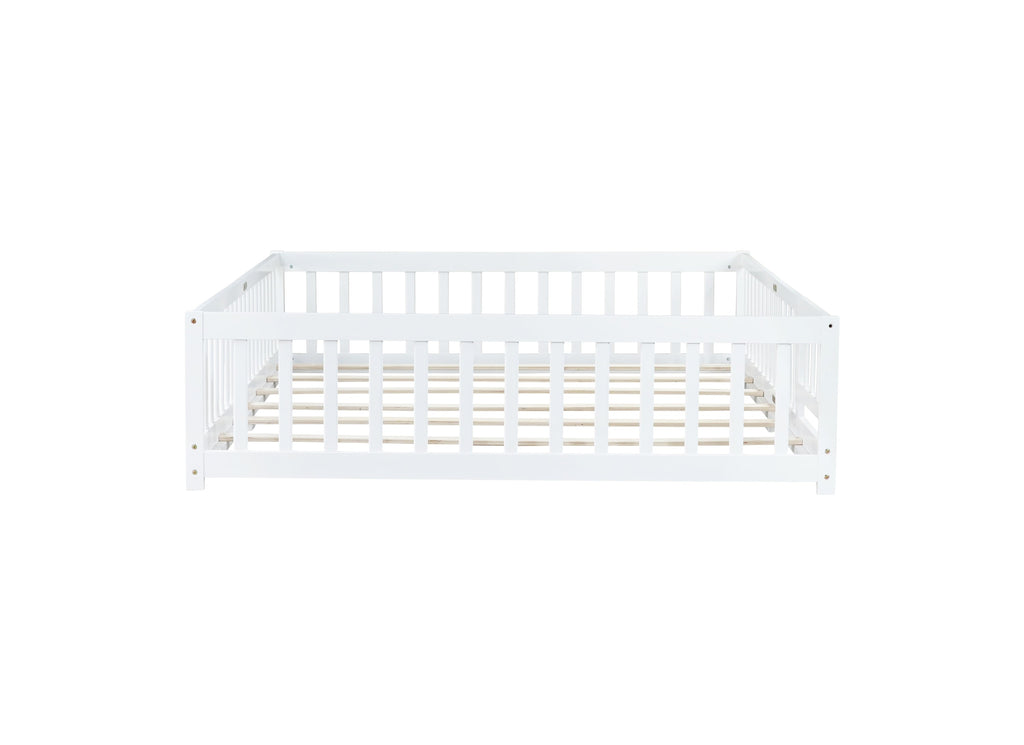 Queen Size Floor Bed with Safety Guardrails and Door