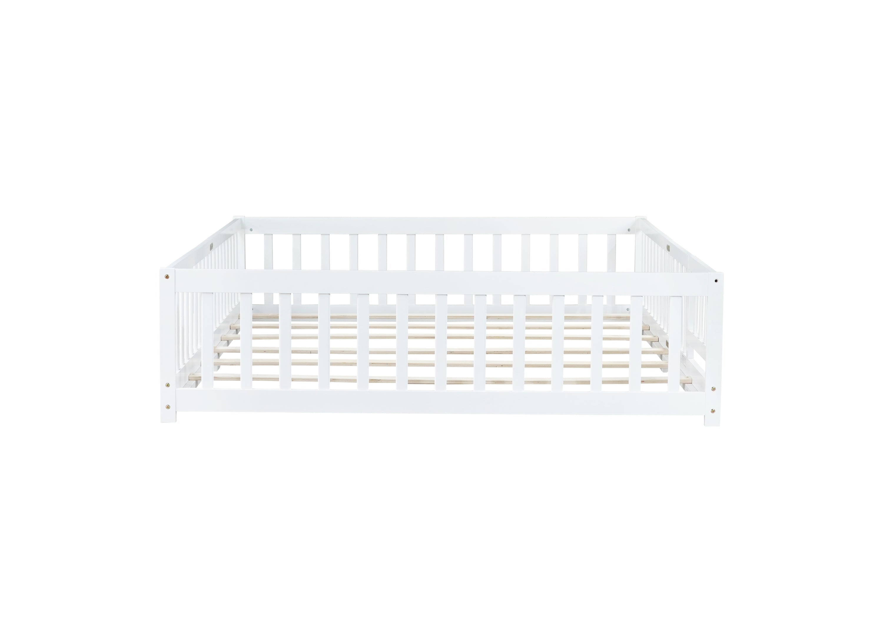 Queen Size Floor Bed with Safety Guardrails and Door