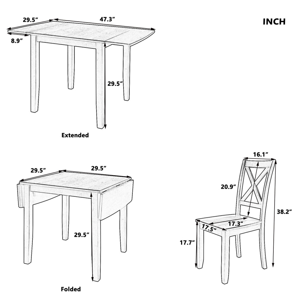 3-Piece Wood Drop Leaf Breakfast Nook Dining Table Set Walnut