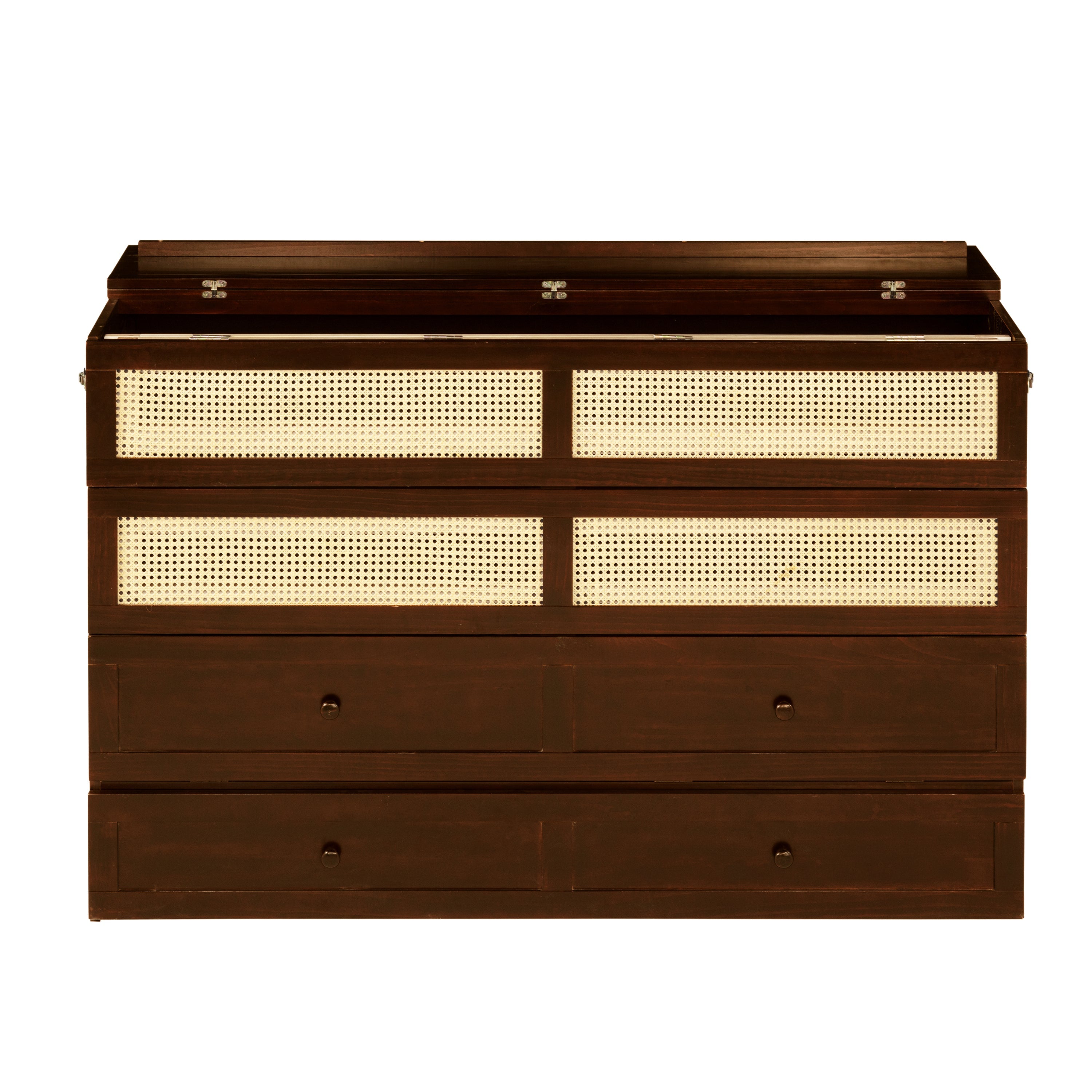Queen Size Pine Wood Murphy Bed with Storage Drawer