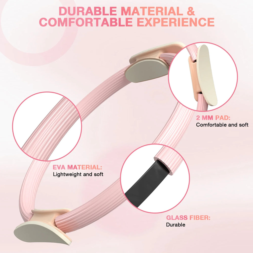 14" Pilates Ring Set Fitness Circle w/ Mini Ball Resistance Bands Workout