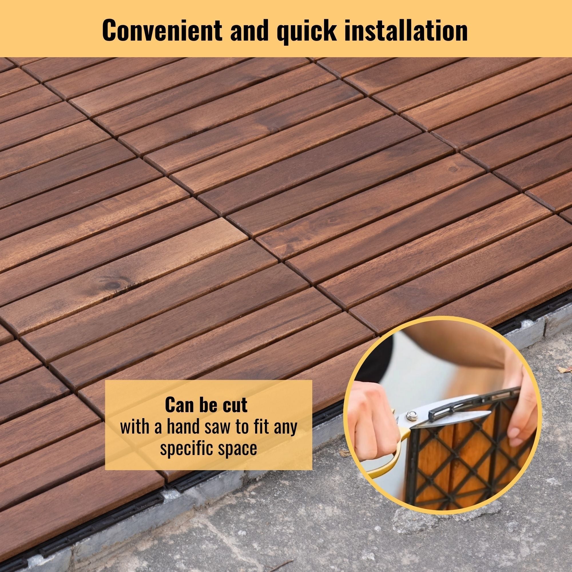 Acacia Hardwood Interlocking Deck Tiles 12" x 12" Patio