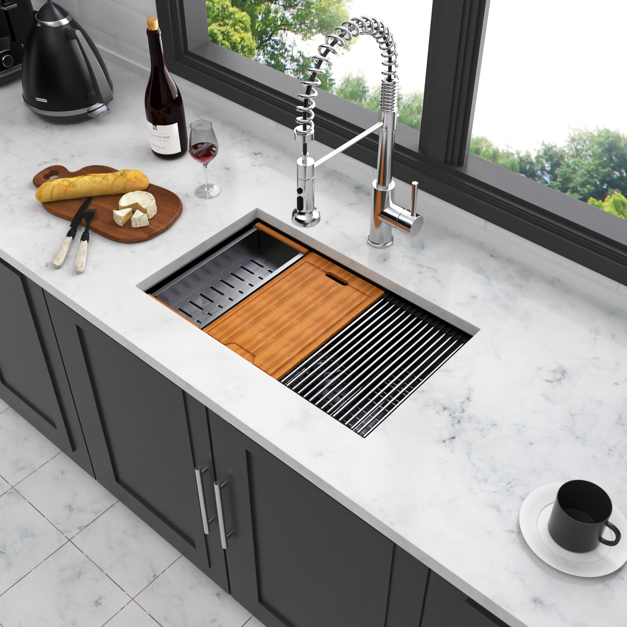 33x19x10 Gunmetal Black Stainless Steel Single Bowl Undermount Sink