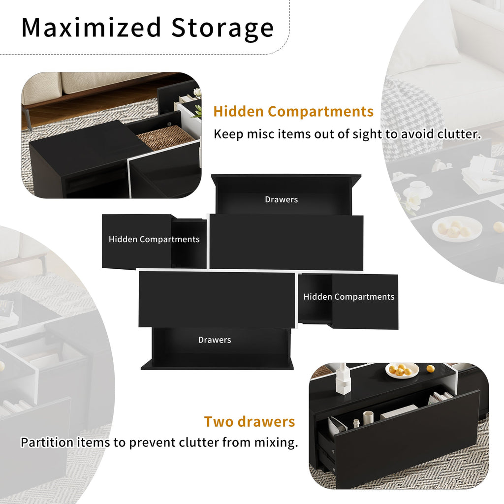 U-Can Extendable Coffee Table 47-72" with Storage Drawers