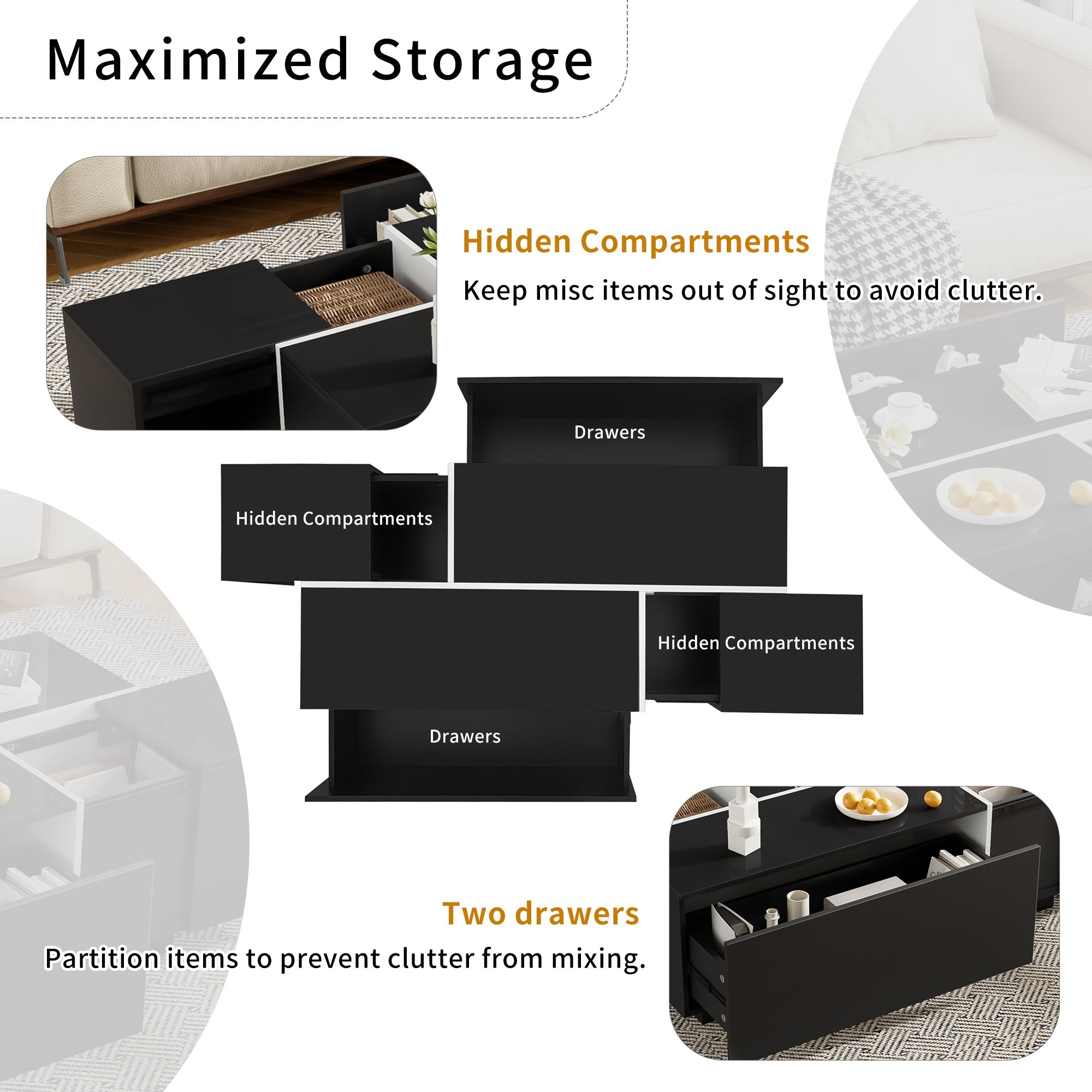 U-Can Extendable Coffee Table 47-72" with Storage Drawers
