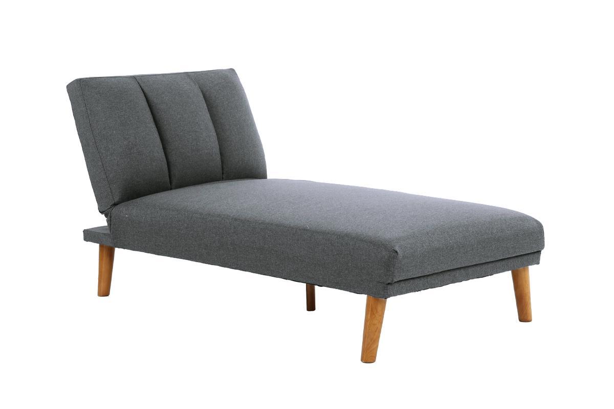 Blue Grey Polyfiber Chaise Lounge Couch Wood Legs