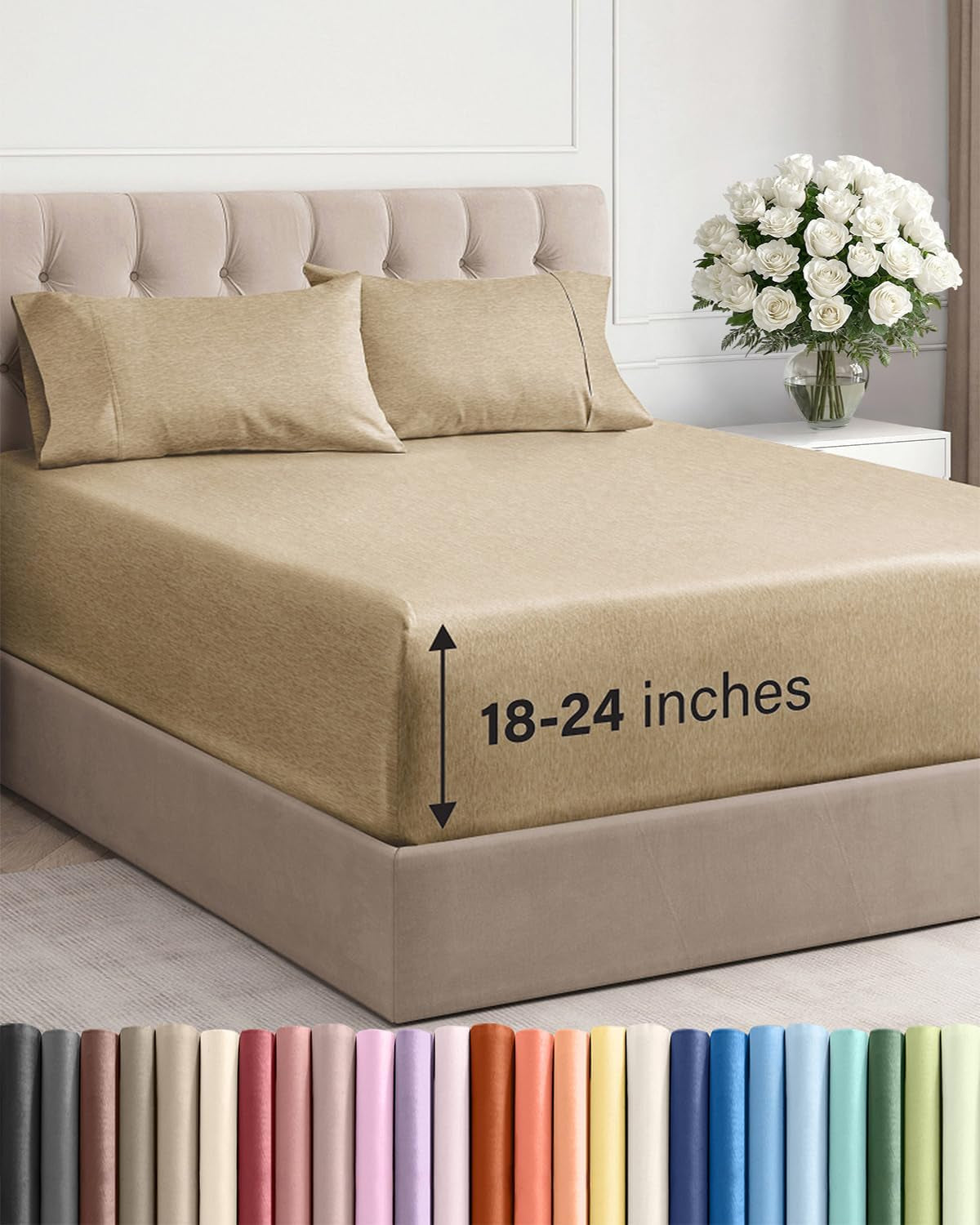 Extra Deep Pocket Sheet Set 4 Piece Breathable Soft Cooling Bedding Wrinkle Free