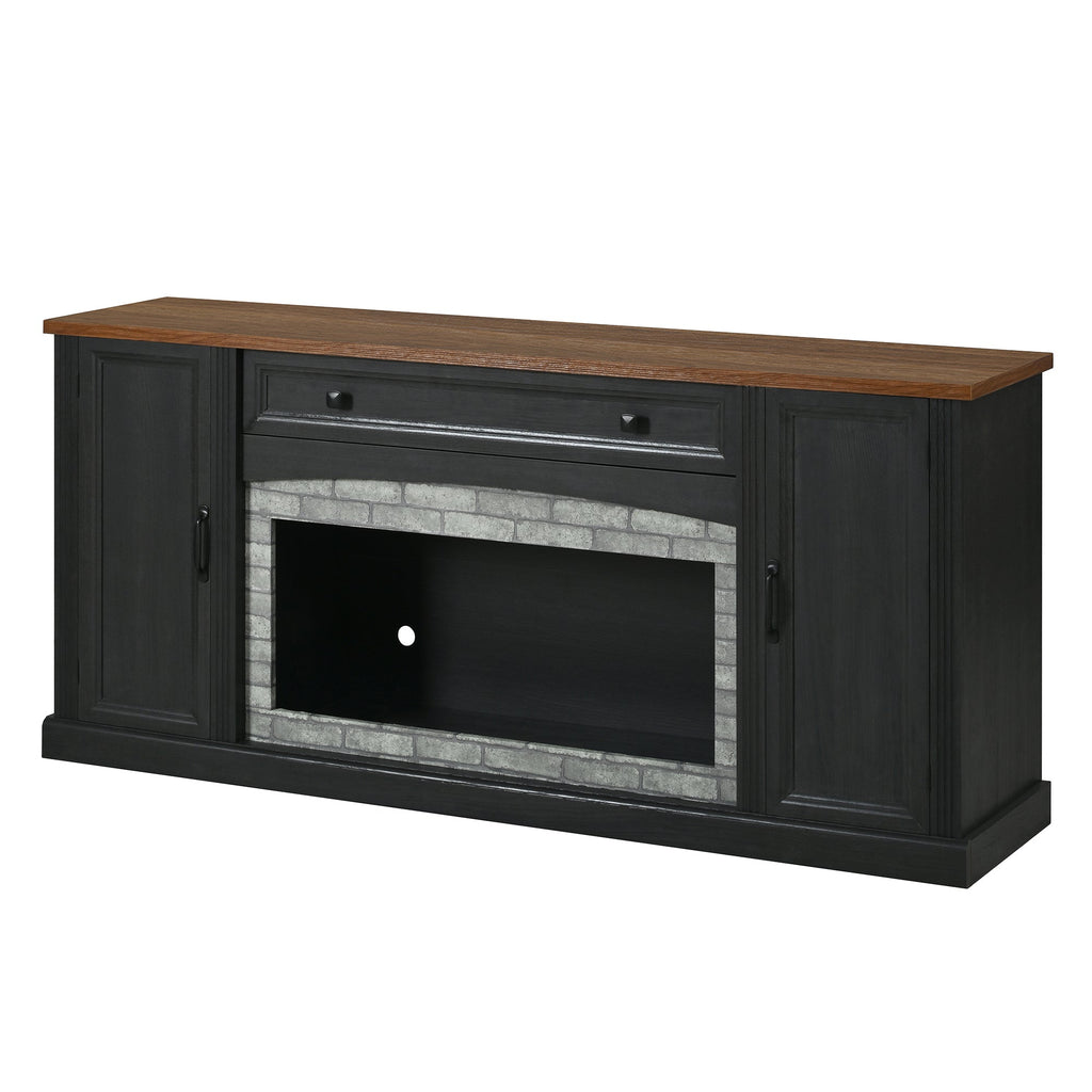 TV Stand 3-Piece Set MDF Walnut Gray Curved Cabinets Fits 70 In TV 109 In