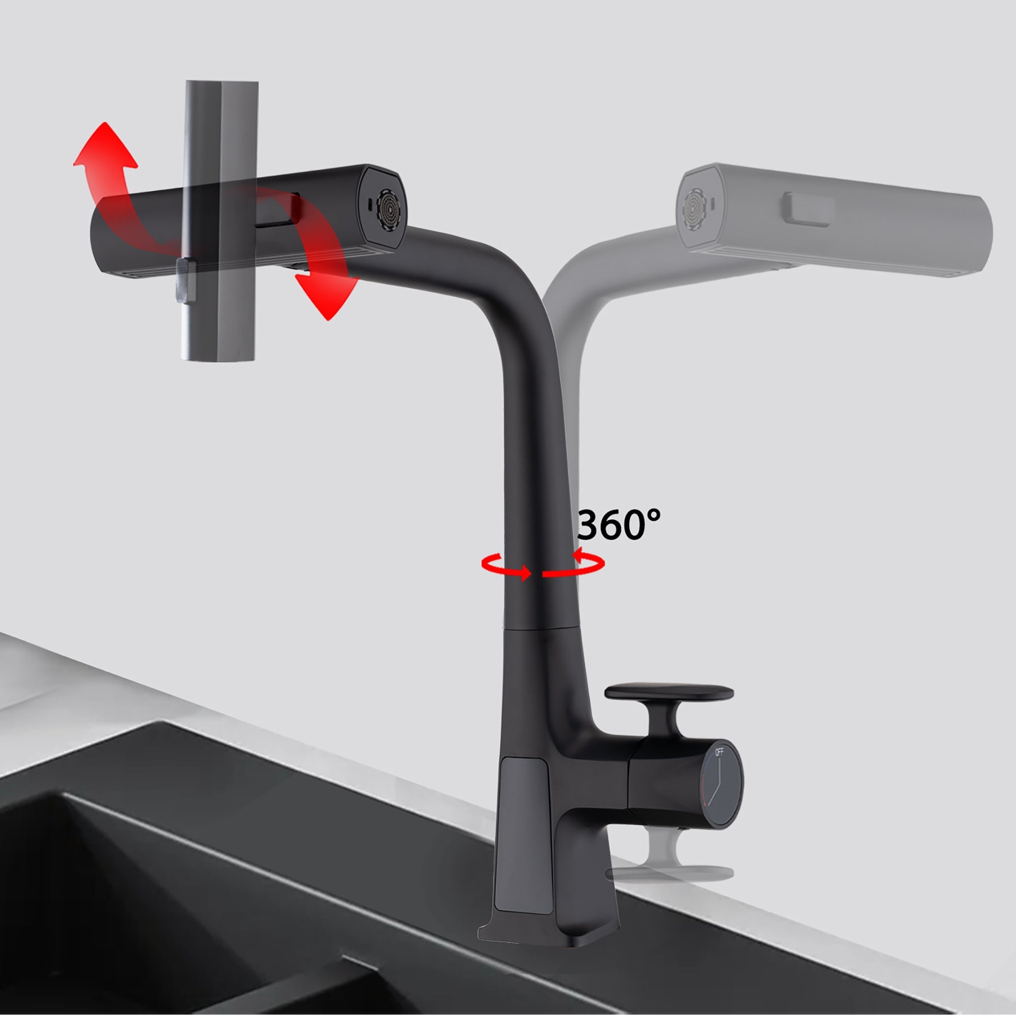 Matte Black Waterfall Kitchen Faucet Pull Down Sprayer 15.75