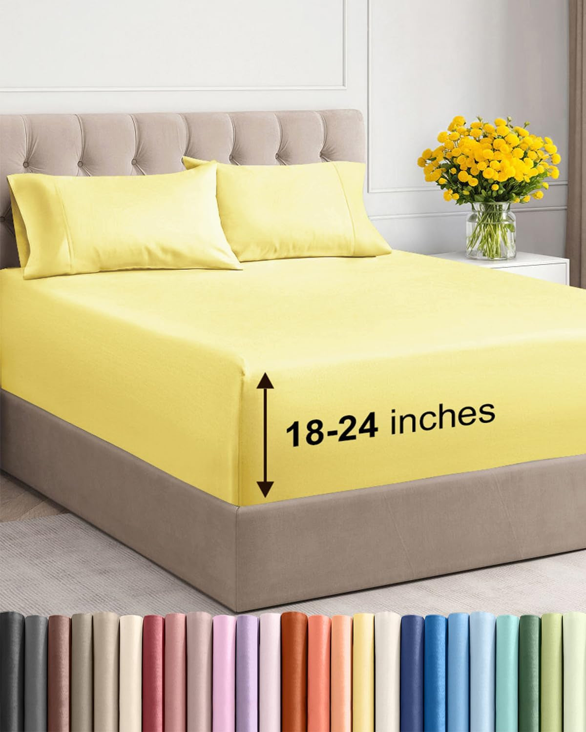 Extra Deep Pocket Sheet Set 4 Piece Breathable Soft Cooling Bedding Wrinkle Free