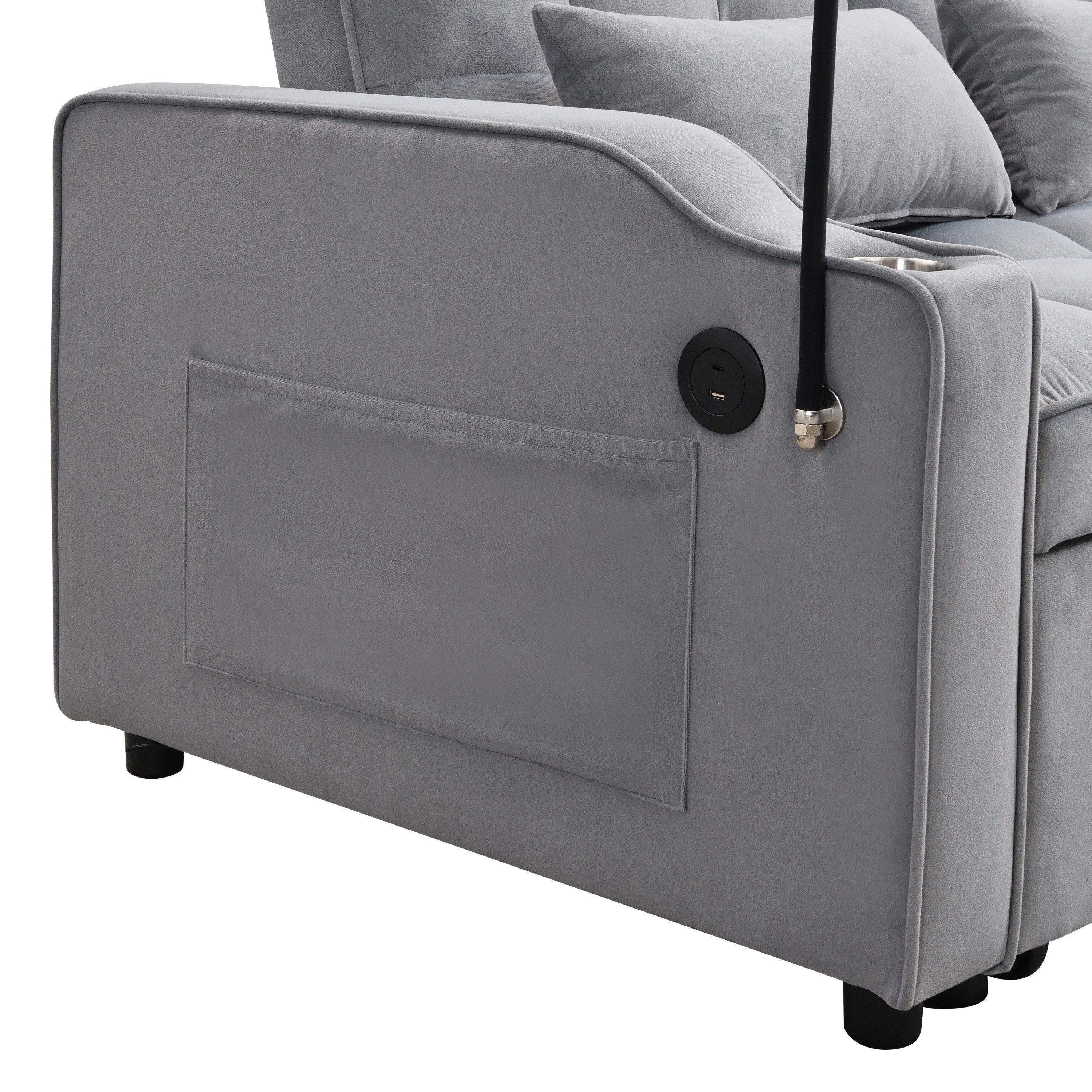 Modern Velvet Loveseat Futon Sofa Bed with Reclining Back