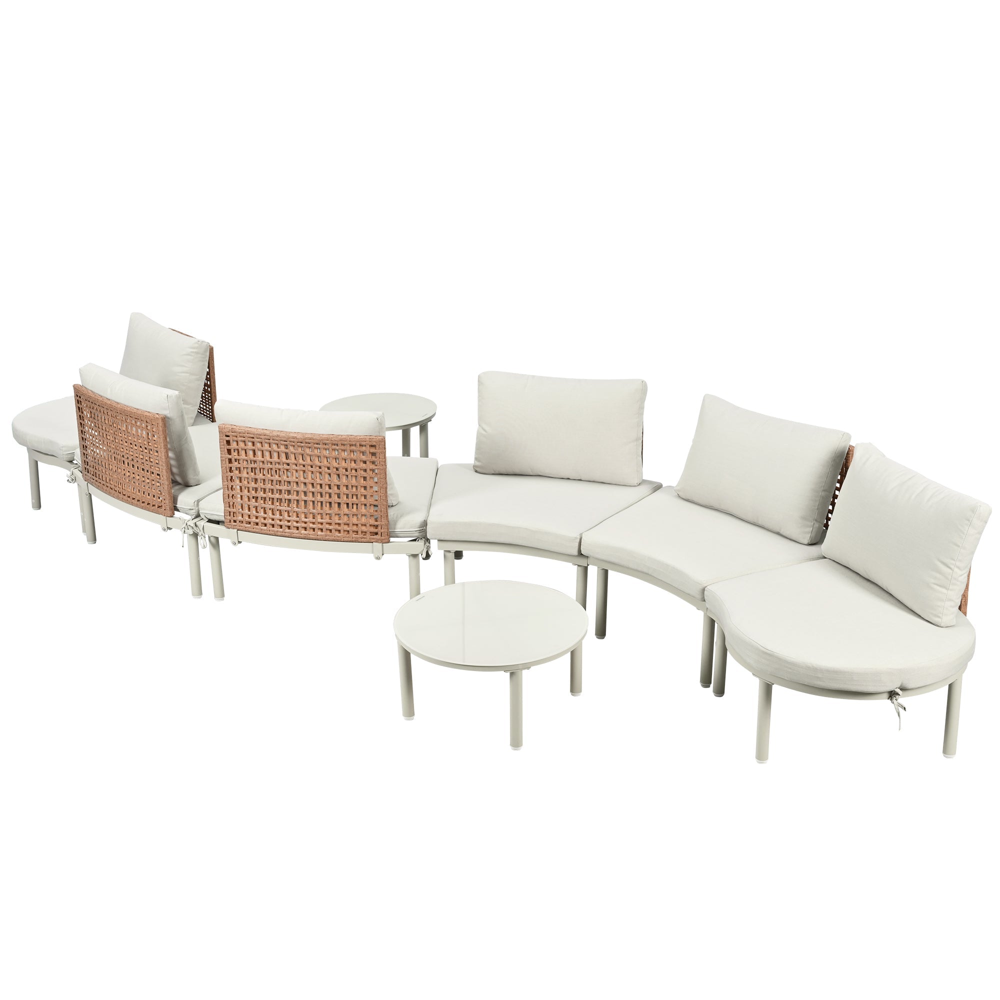 Outdoor Sectional Set PE Wicker Aluminum Beige Half Moon 8 Piece