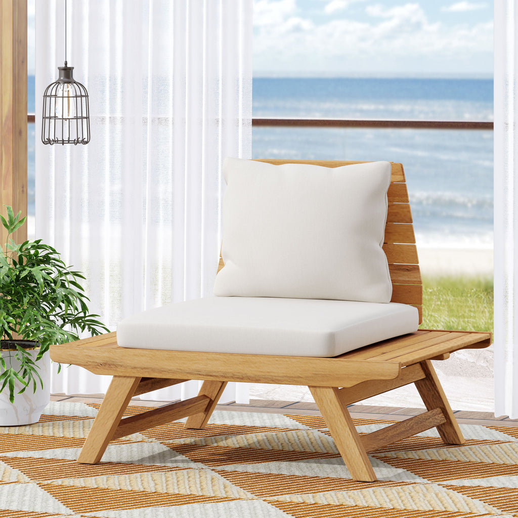 Outdoor Club Chair Acacia Wood Teak Slatted Design Wide Seat 37x28.25x29.5 In
