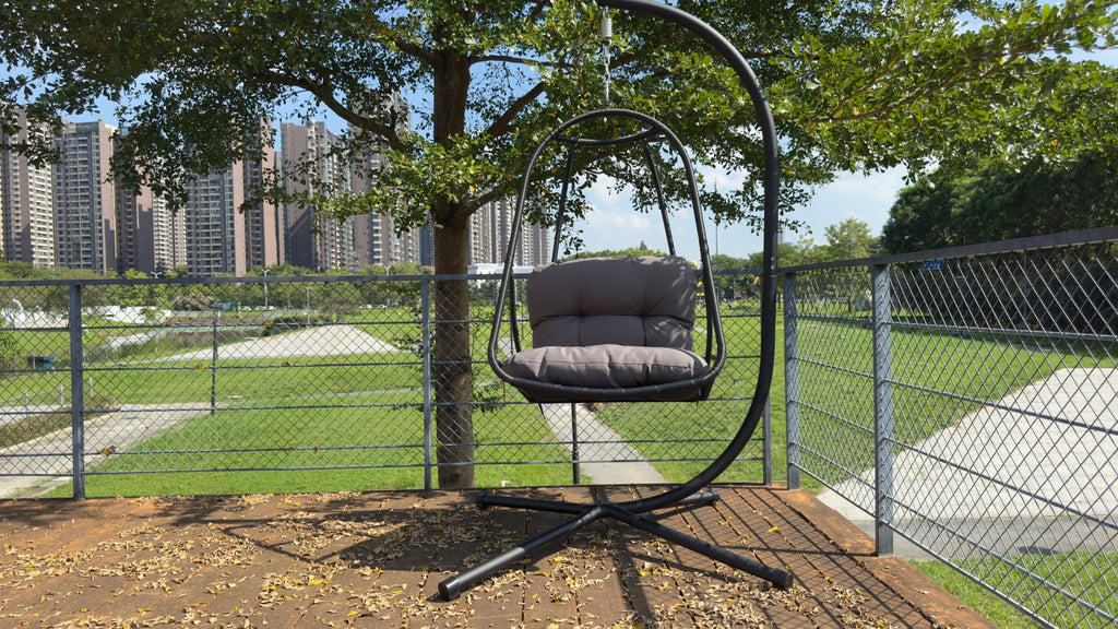 Wicker Rattan Swing Egg Chair with Stand Indoor Outdoor