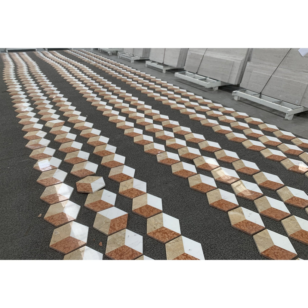 Hexagon Polished Marble Floor Wall Tiles White Gold Red