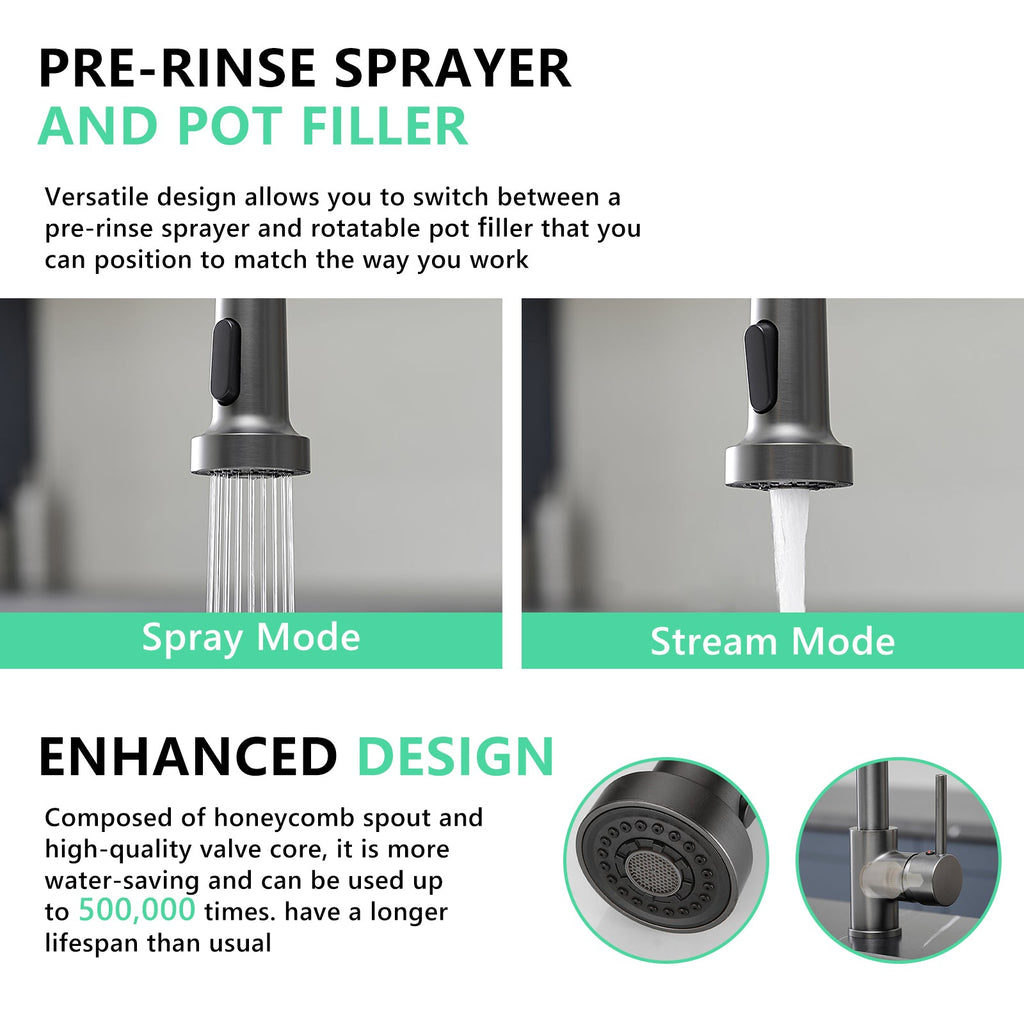 Commercial Kitchen Faucet Pull Down Sprayer Single Handle Sink