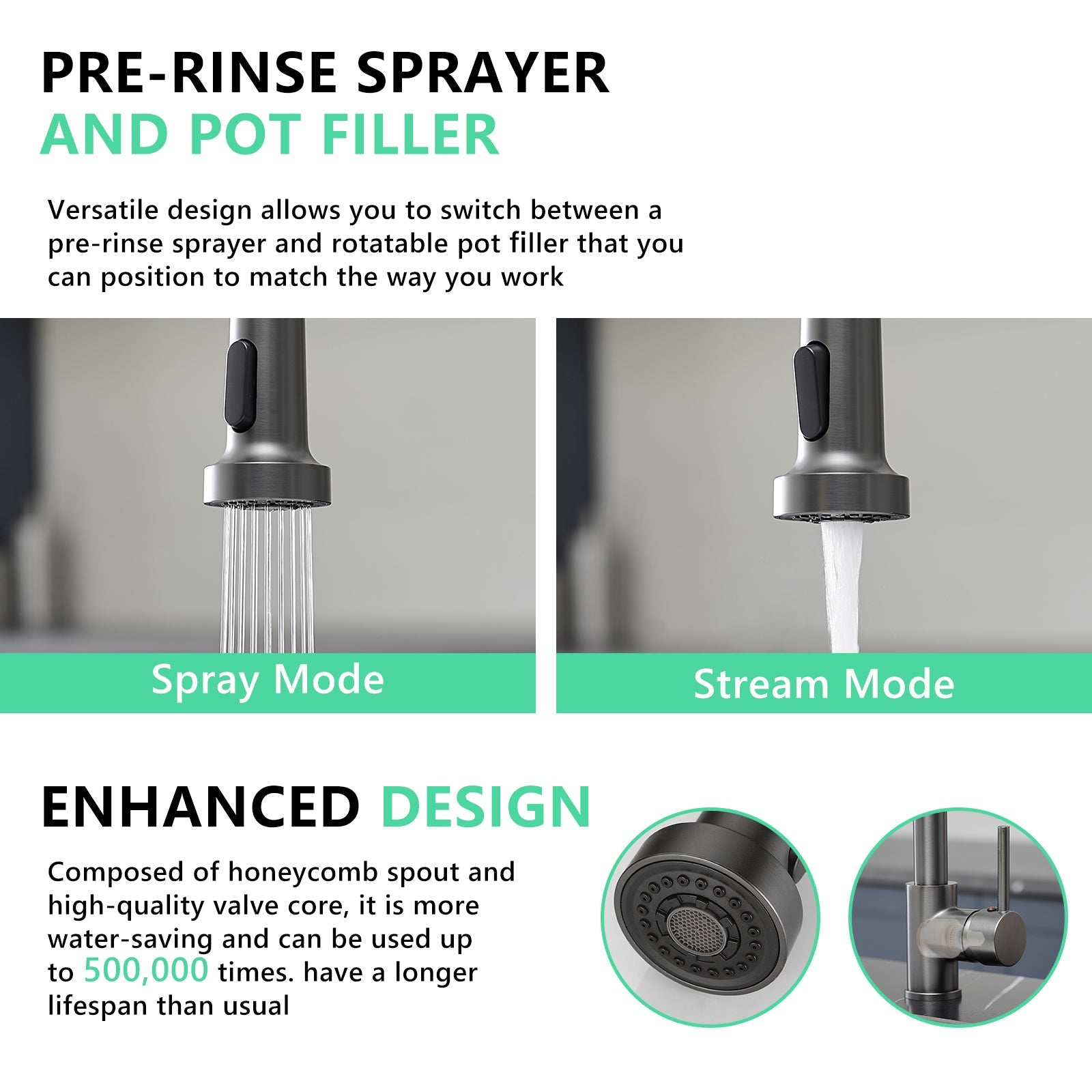Commercial Kitchen Faucet Pull Down Sprayer Single Handle Sink