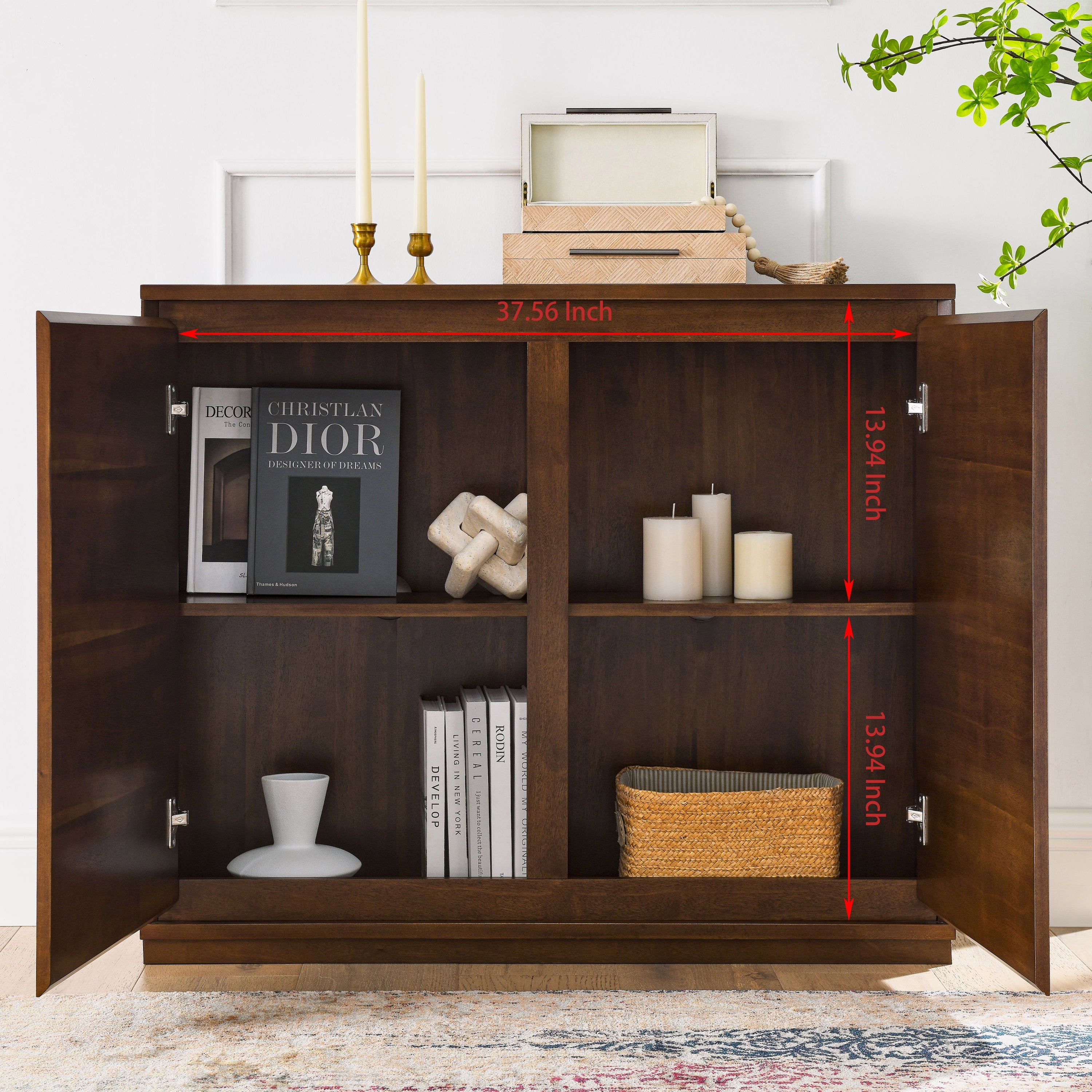Walnut Sideboard Buffet Cabinet with Outlet Holes Storage