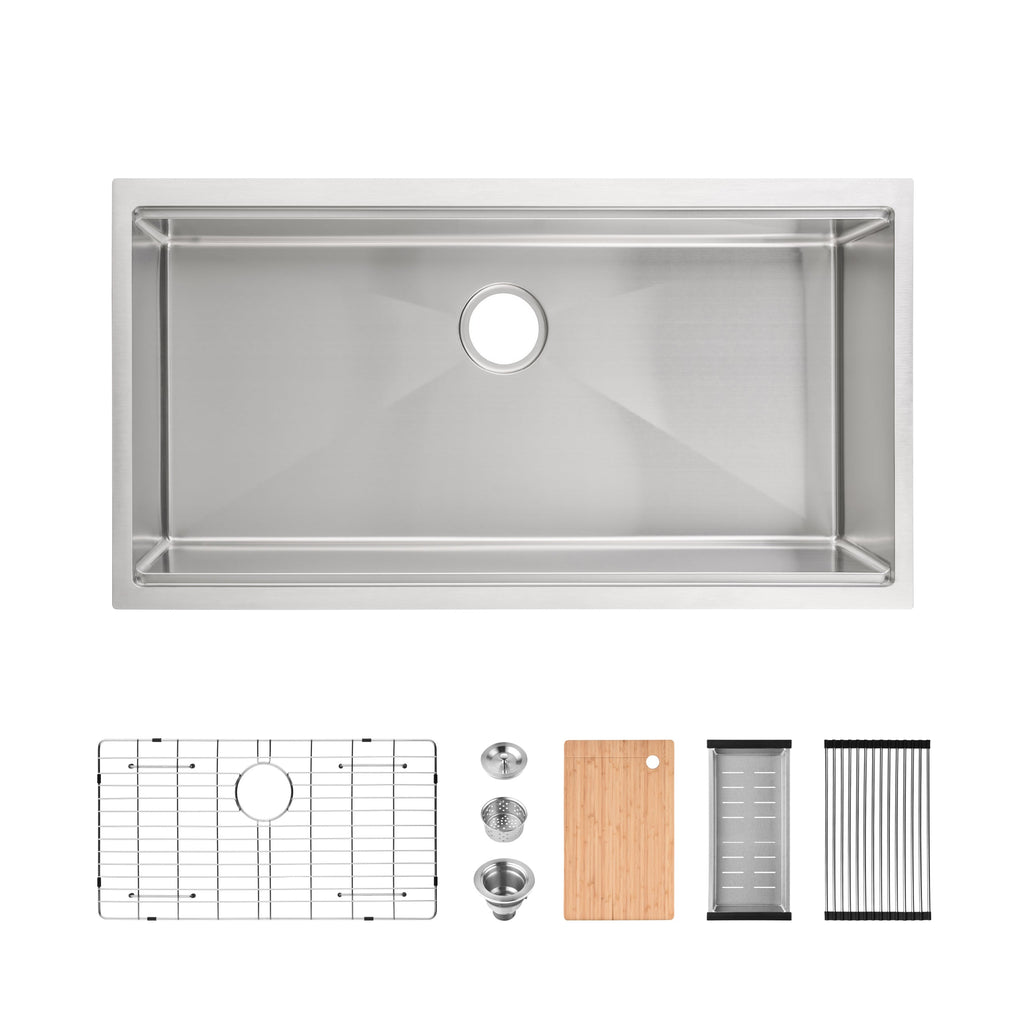 Stainless Steel Undermount Kitchen Sink 36x19 Single Bowl Brushed
