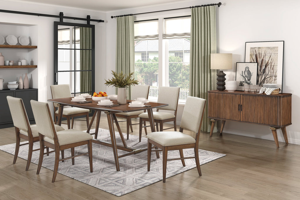 5pc Dining Set Table 4 Fabric Chairs Brown Wood Kitchen Furniture