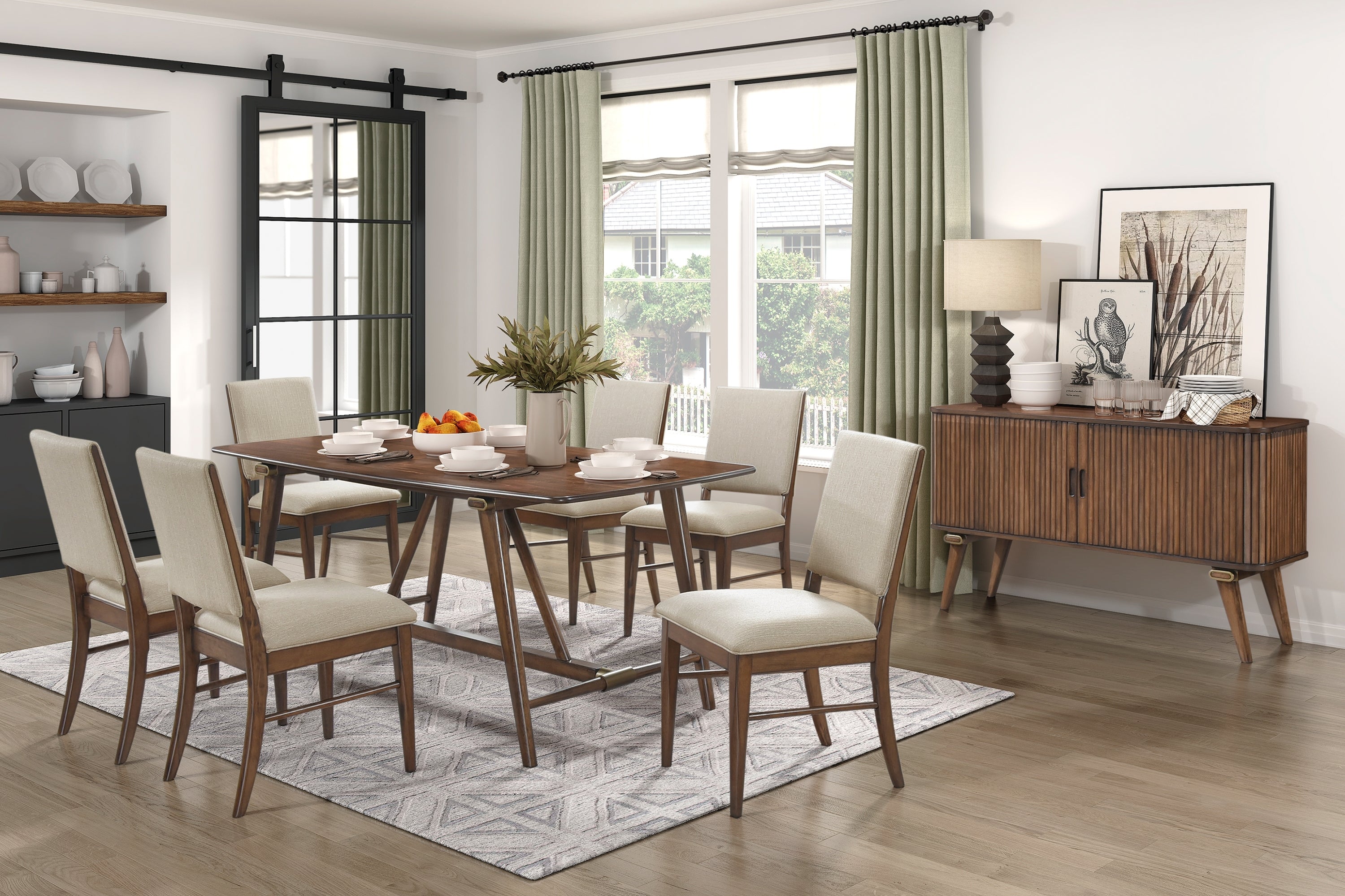 5pc Dining Set Table 4 Fabric Chairs Brown Wood Kitchen Furniture