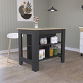 Kitchen Island with Shelves, Black and Light Oak