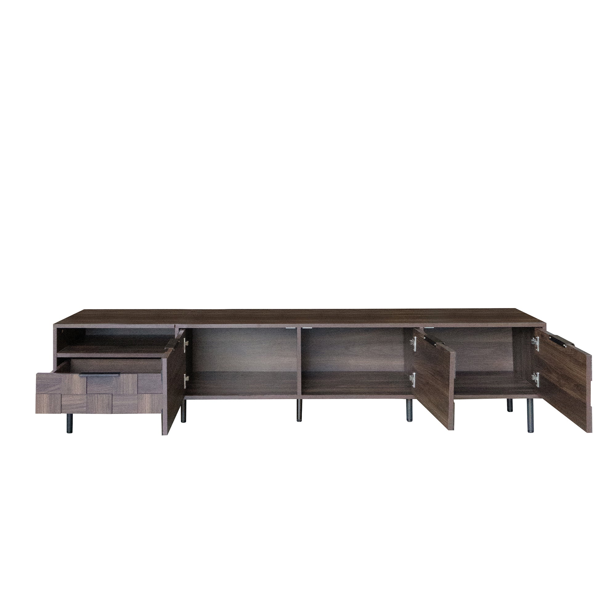 TV Stand Mid-Century Walnut MDF Soft-Close Doors Fits 85 In TV 78.7 In