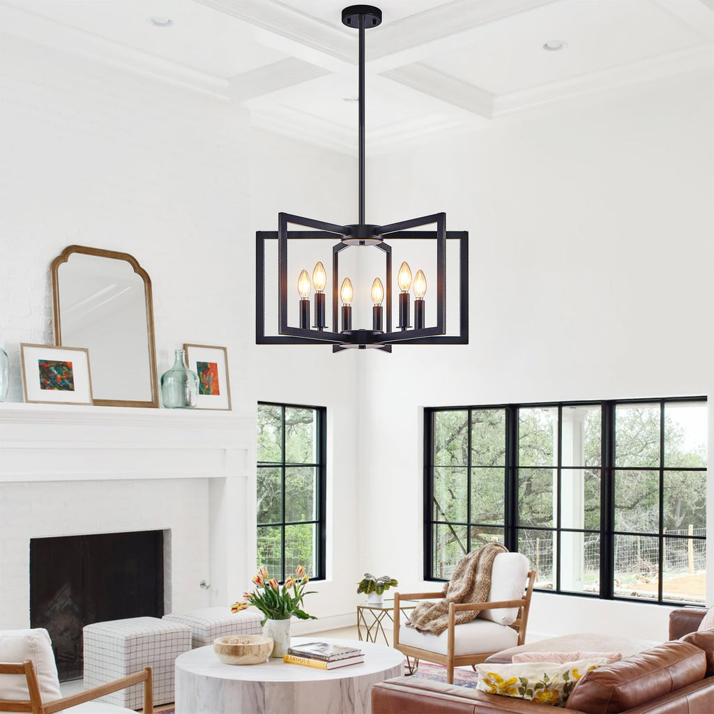 Chandelier Black Geometric 6-Light Industrial Metal Pendant 22 In