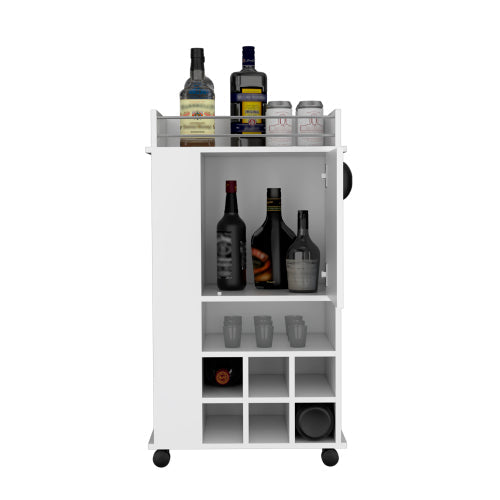 Bar Cart - 6 Built-In Wine Racks - Cabinet and Casters