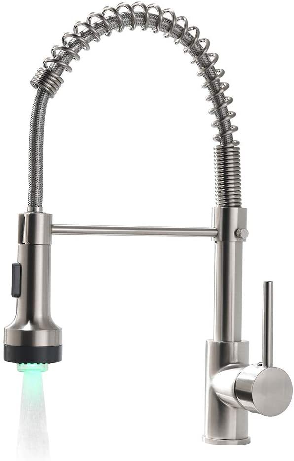 Commercial LED Pull Down Kitchen Faucet Single Handle Lever