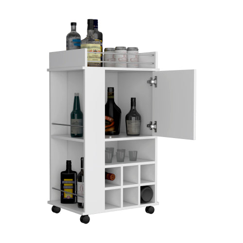 Bar Cart - 6 Built-In Wine Racks - Cabinet and Casters