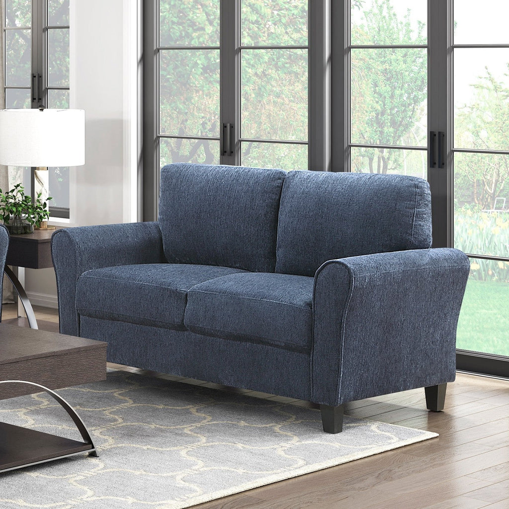 Blue Chenille 2-Seater Love Seat Plush Foam Padded Coils