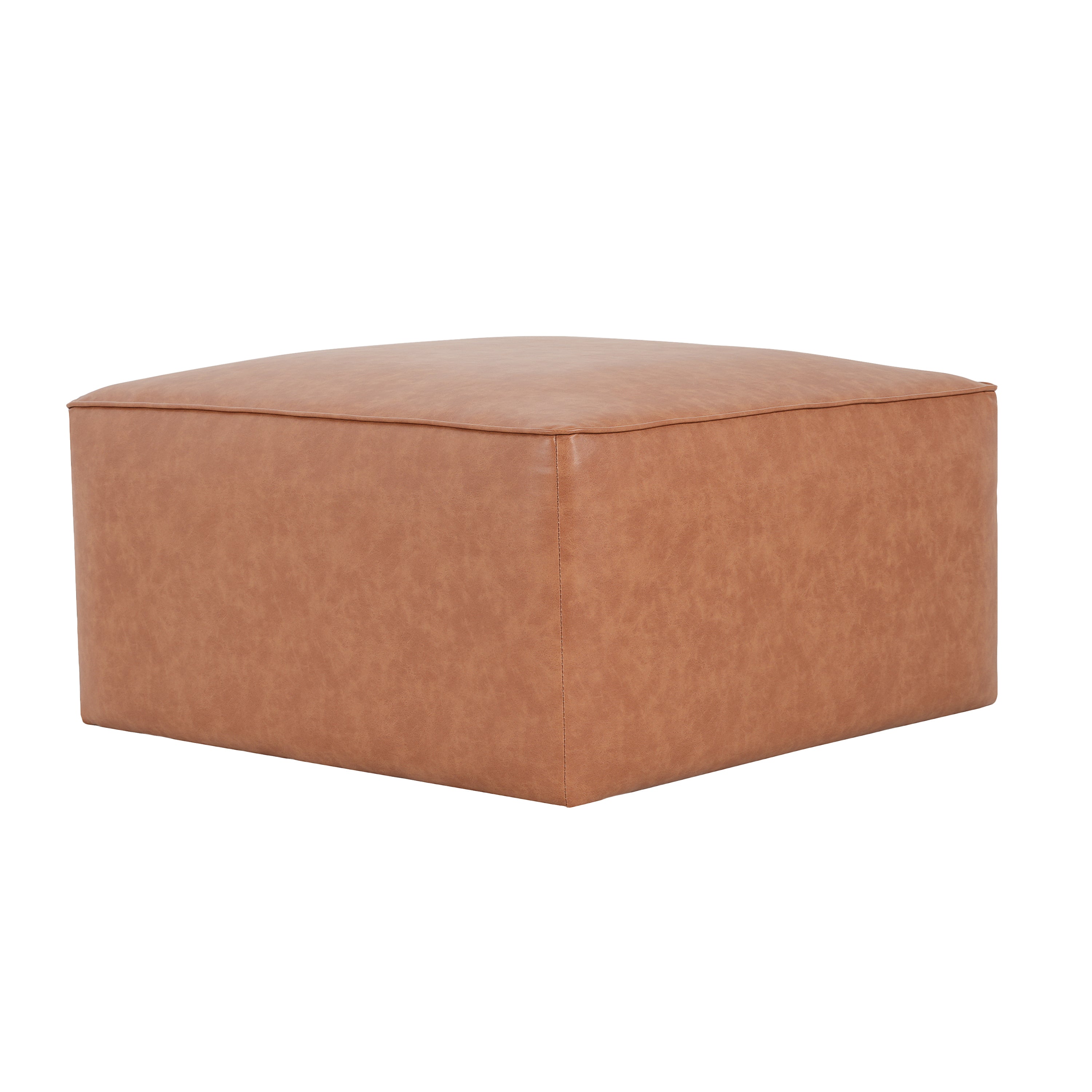 Upholstered Square PU Leather Ottoman Tan Brown 26.6x29.6x15.2