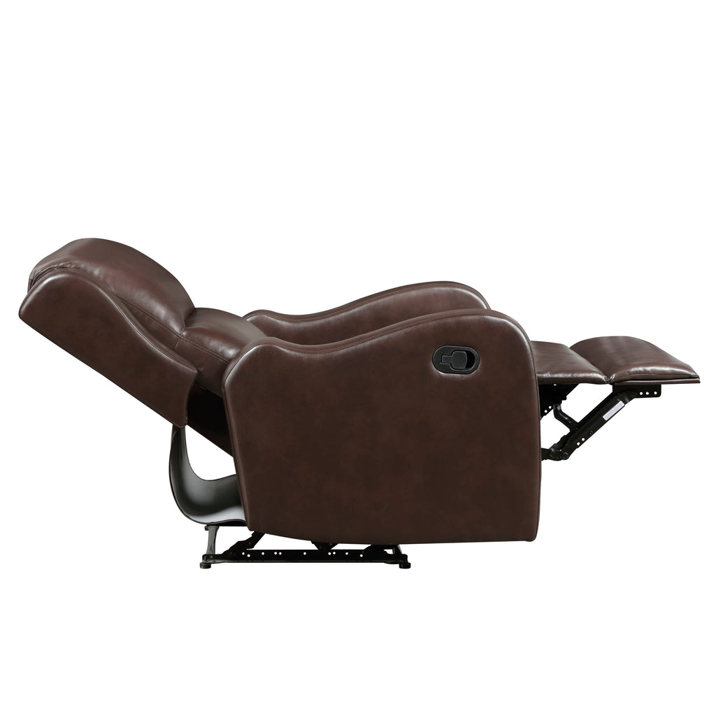 Brown Faux Leather Reclining Chair Wood Frame Living Room
