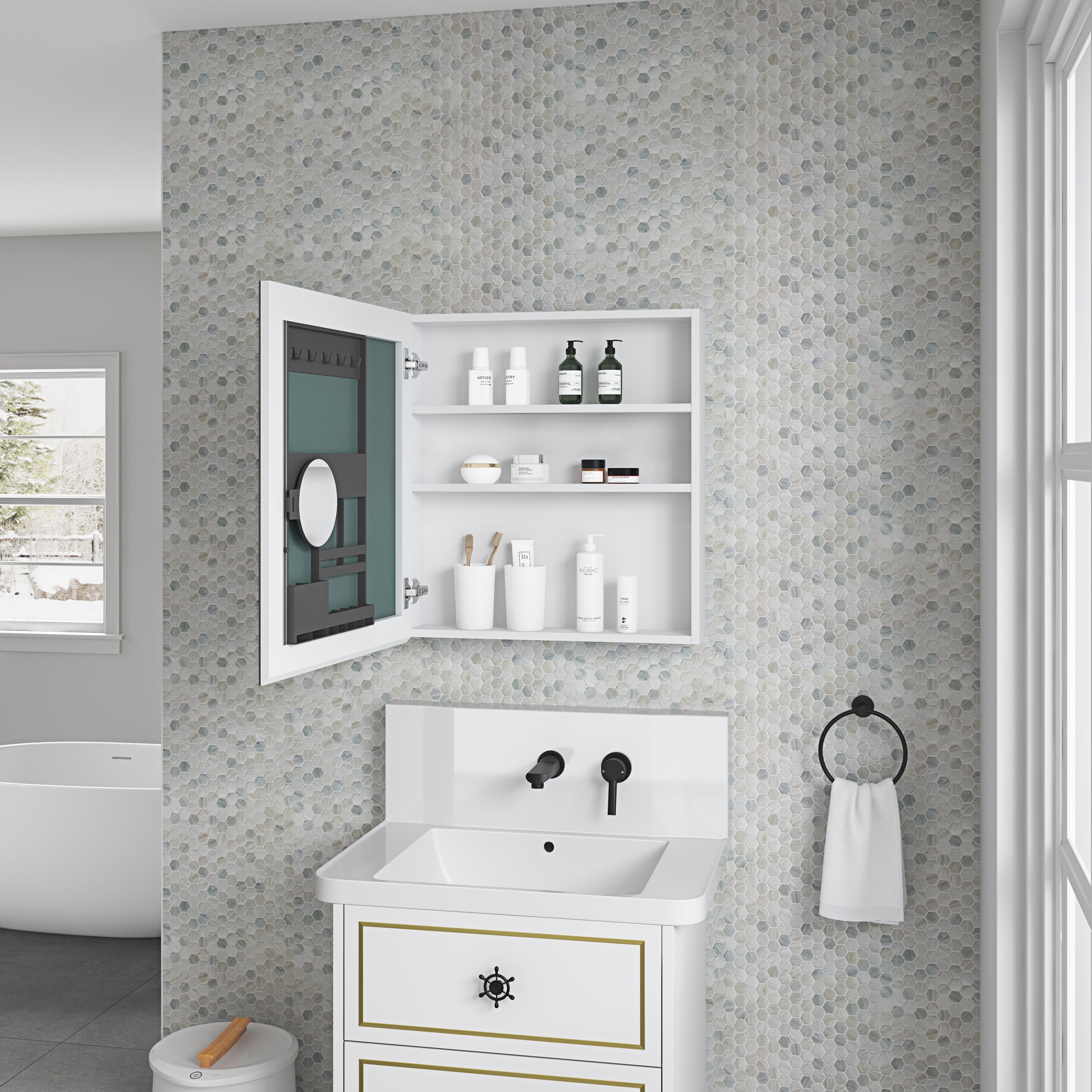 24" x 26" Frameless Beveled Mirror Medicine Cabinet Left Door