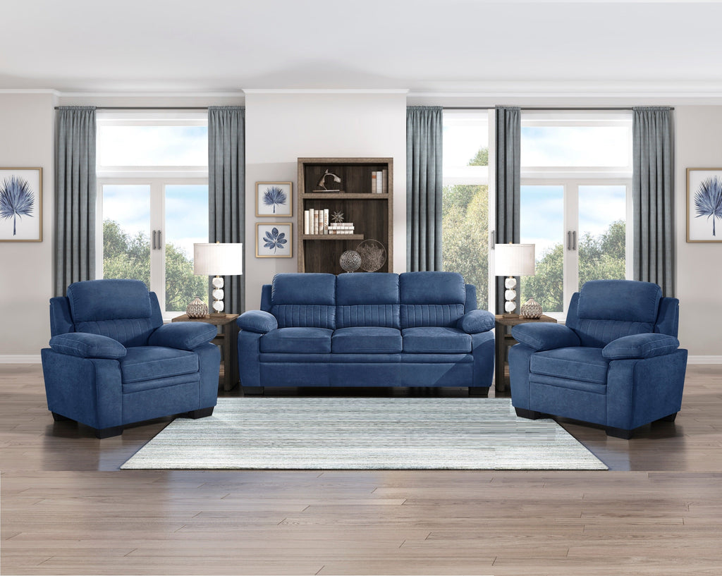Blue Plush Accent Chair Channel Tufted Solid Wood Frame