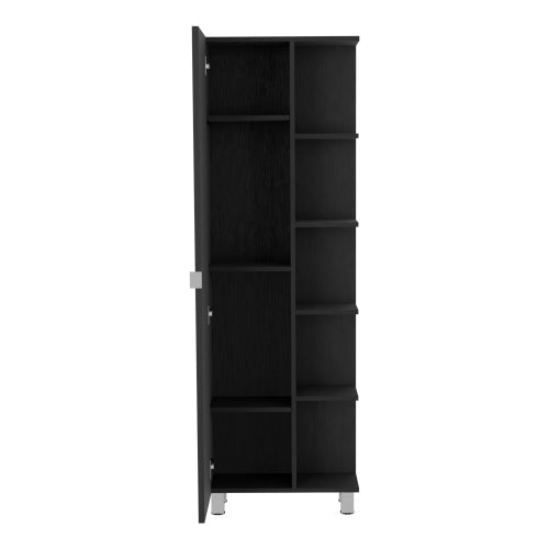 Linen Cabinet with Mirror - Open Shelves - Space Saving - Black