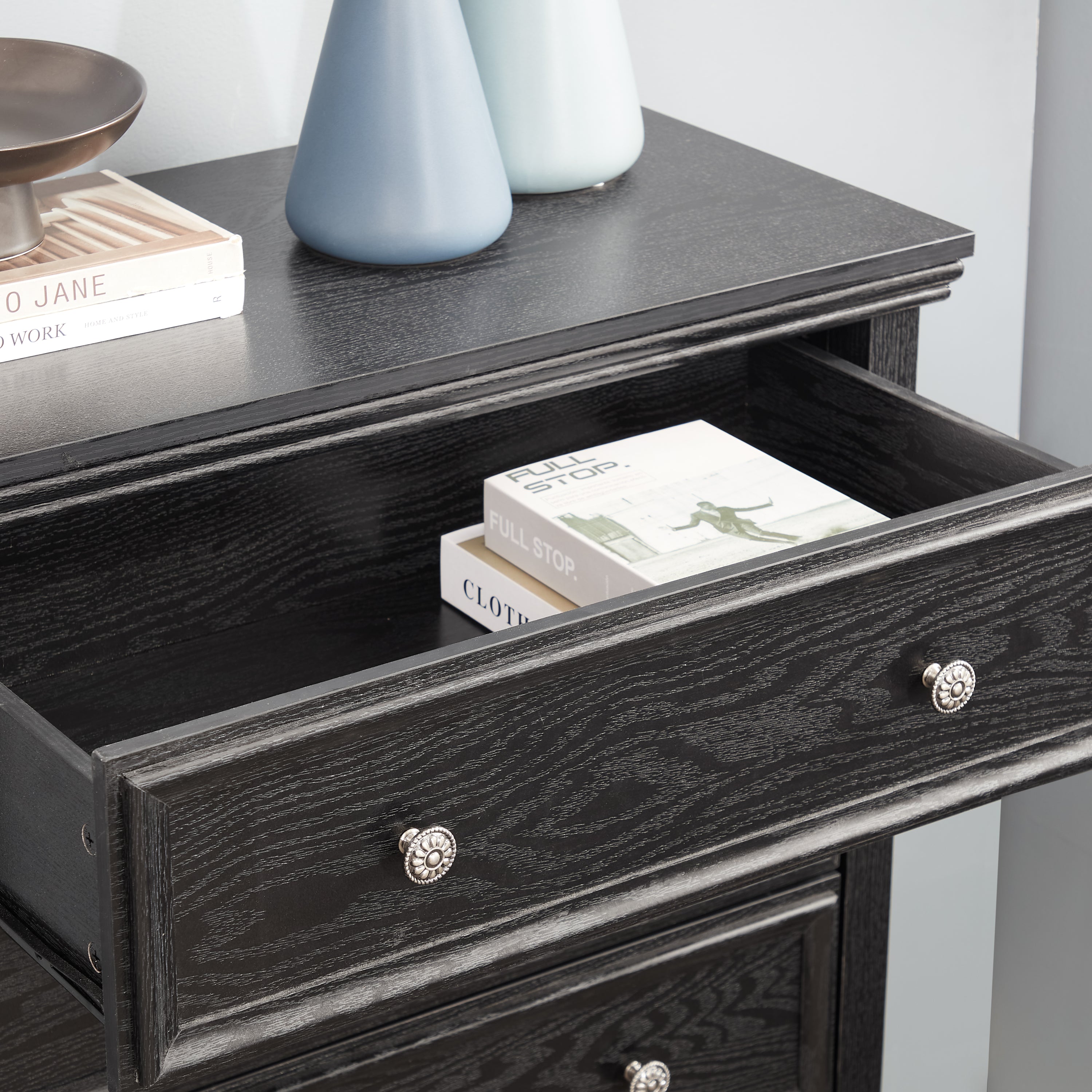 Black 5 Drawer Dresser Chest Cabinet Storage Organizer