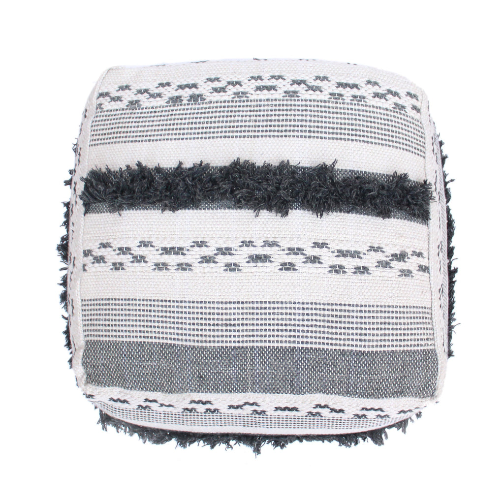 Large Faux Yarn Pouf, Ivory Grey Fabric, 26x26 Inches
