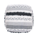 Large Faux Yarn Pouf, Ivory Grey Fabric, 26x26 Inches