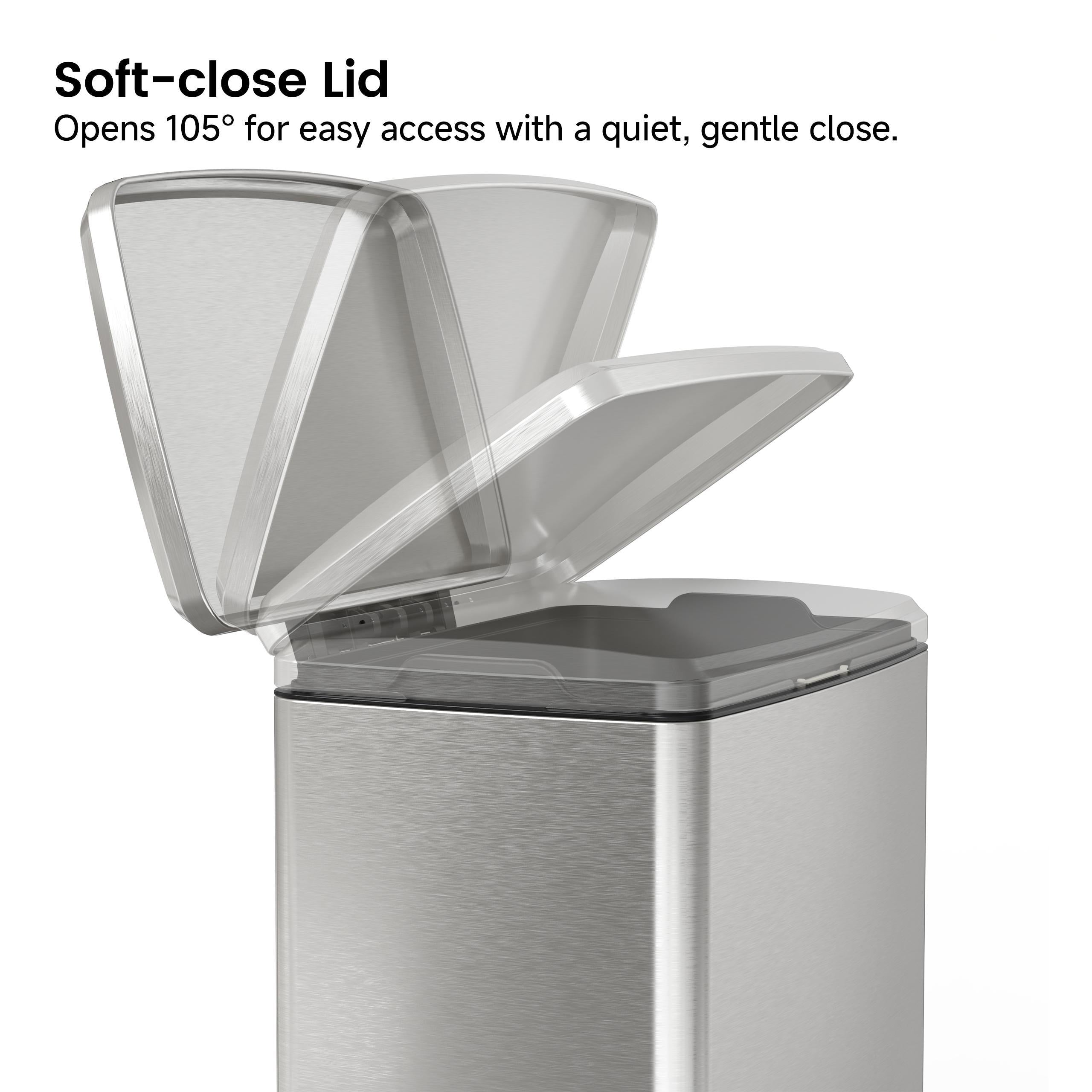 17 Gallon Brushed Nickel Pedal Trash Can Soft Close Lid