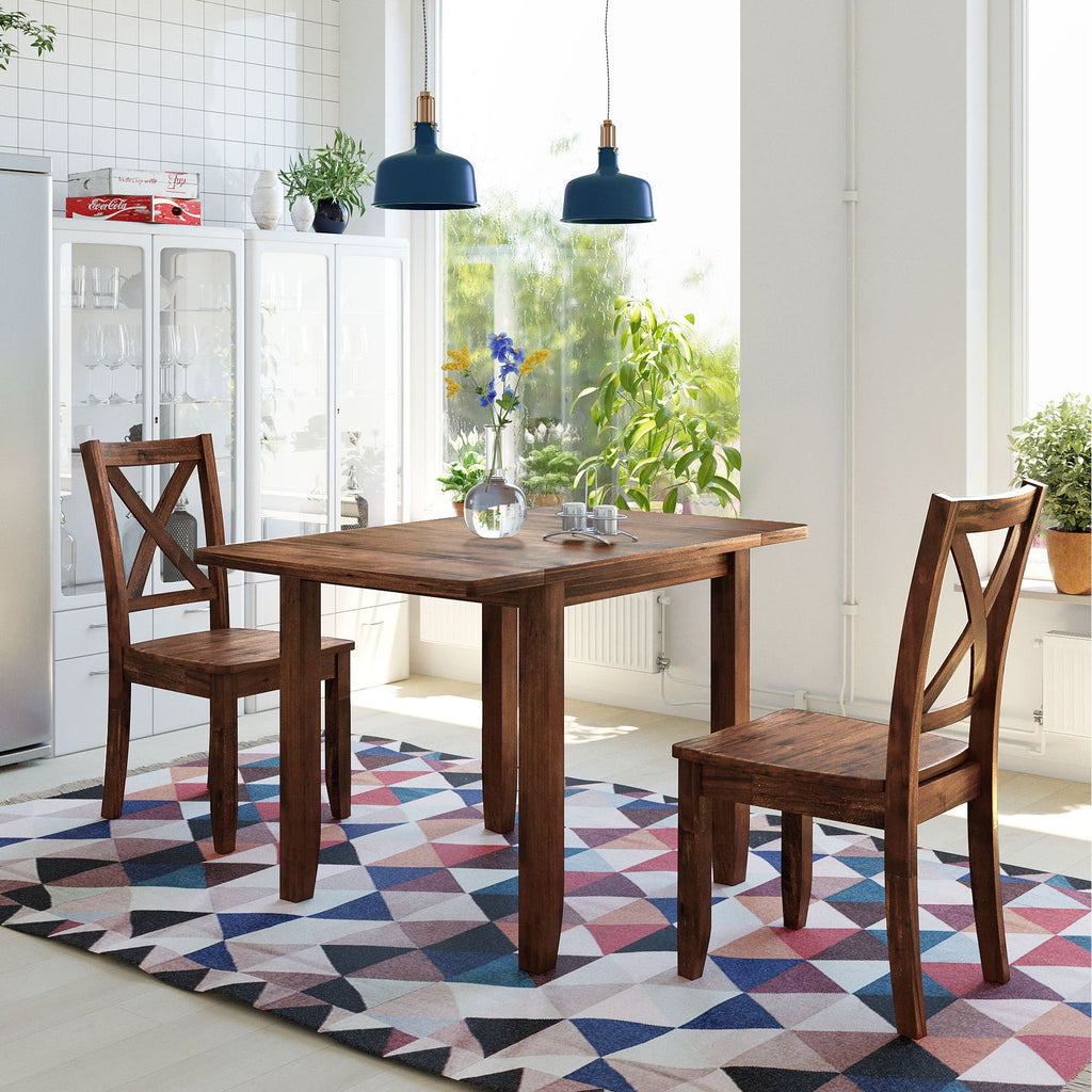 3-Piece Wood Drop Leaf Breakfast Nook Dining Table Set Walnut