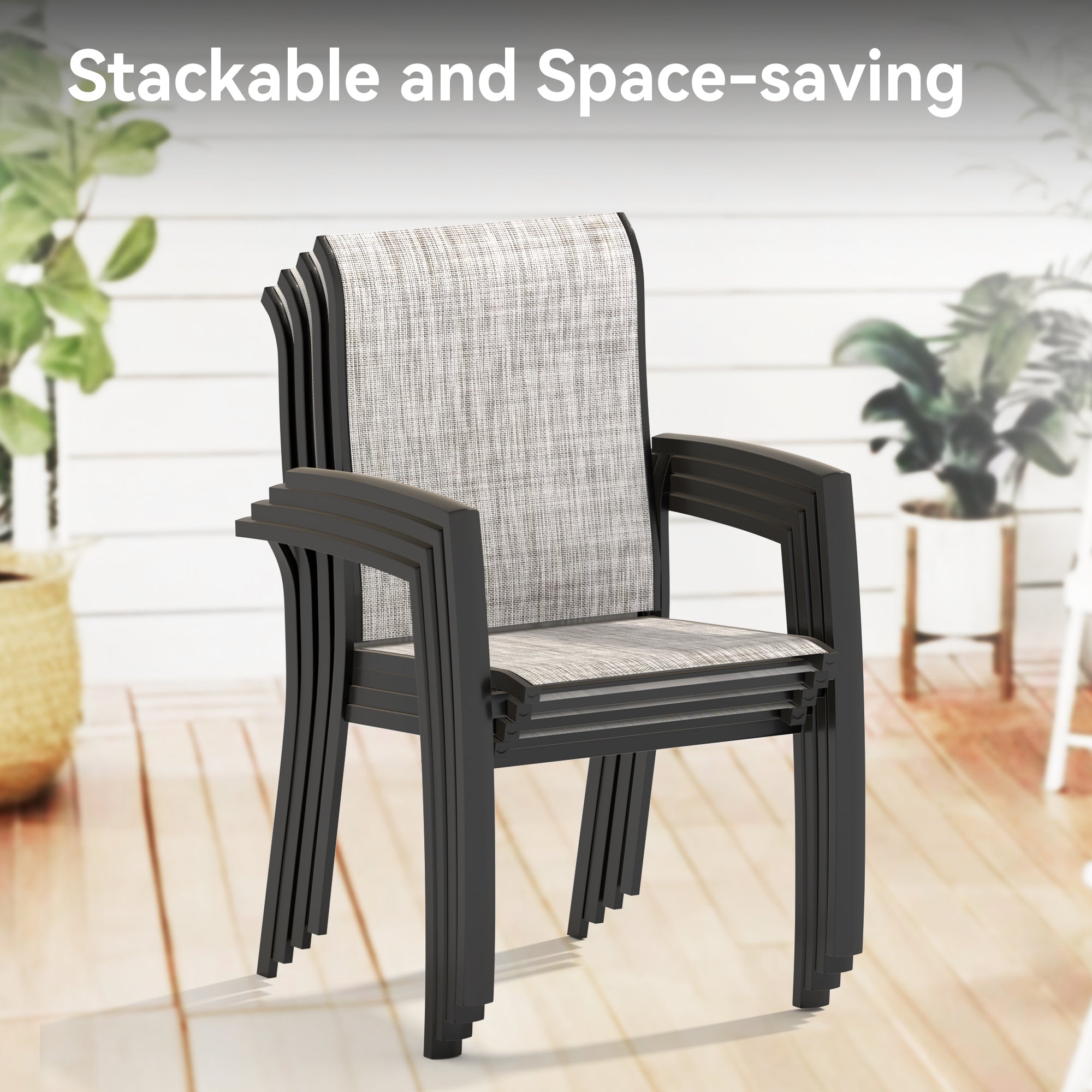 Set of 2 Metal Outdoor Dining Chairs, Black, All Weather