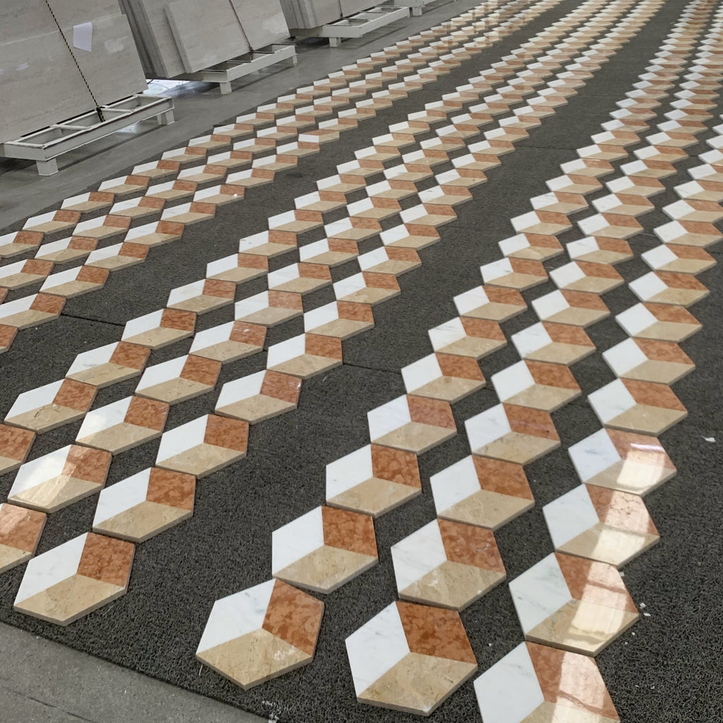 Hexagon Polished Marble Floor Wall Tiles White Gold Red