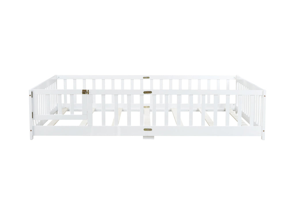Queen Size Floor Bed with Safety Guardrails and Door