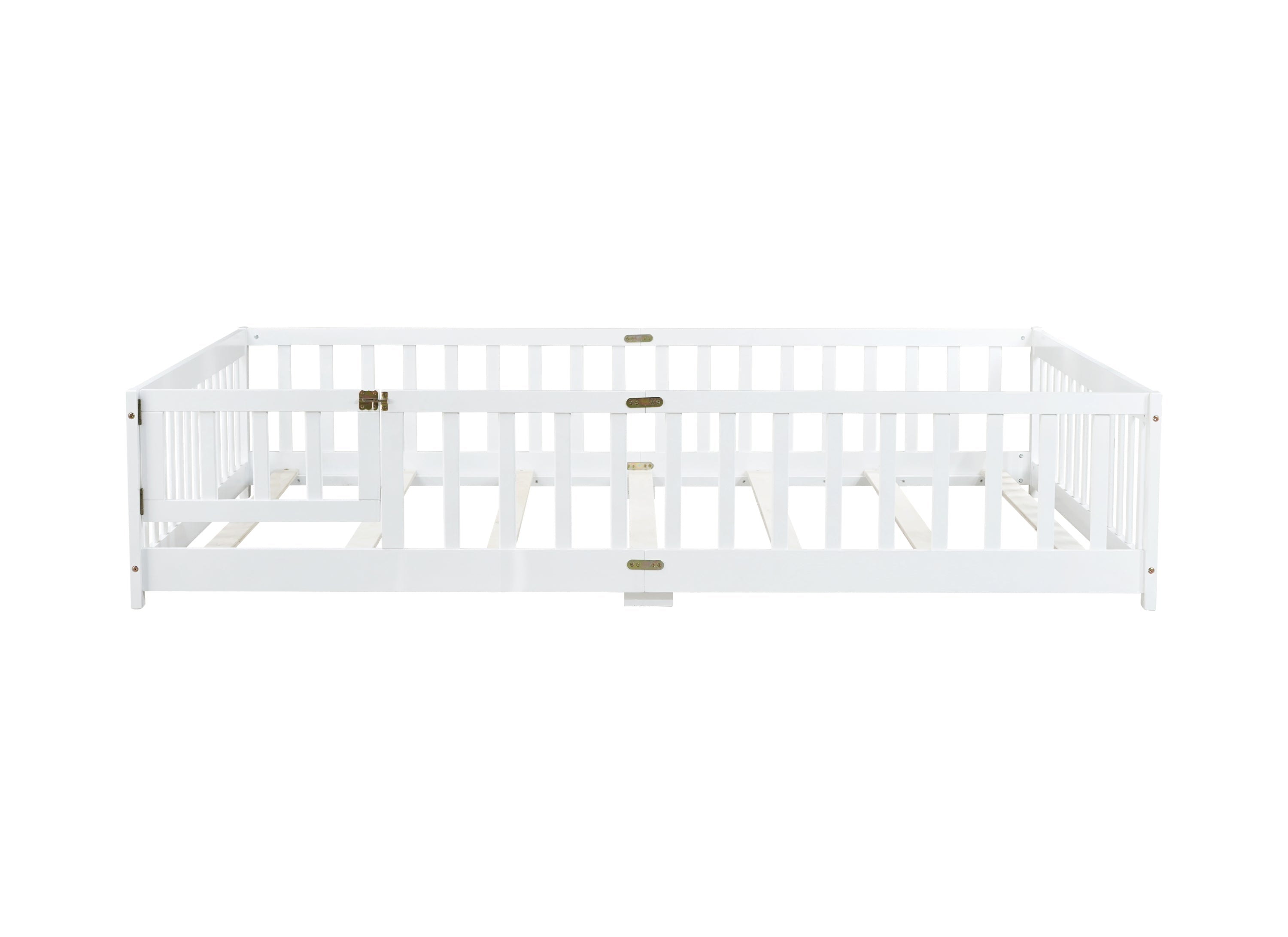 Queen Size Floor Bed with Safety Guardrails and Door
