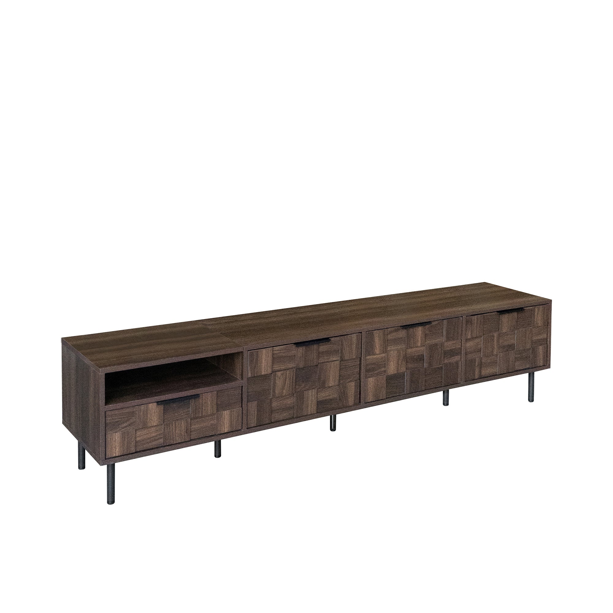 TV Stand Mid-Century Walnut MDF Soft-Close Doors Fits 85 In TV 78.7 In