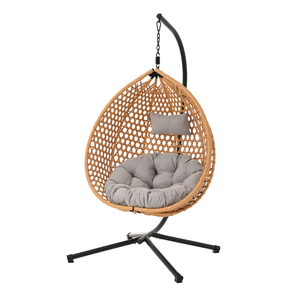 Rattan Hanging Egg Chair with Stand and Cushion